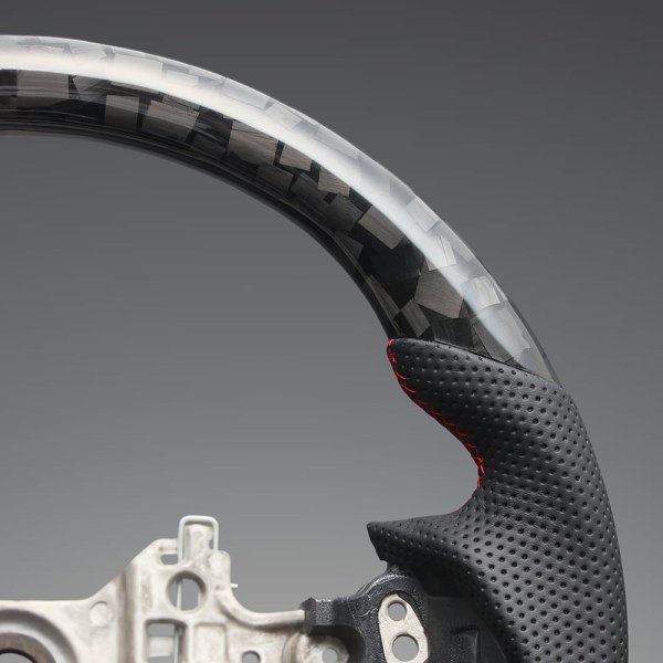 クリアフォージッドカーボン×本革×レッドユーロステッチ LS228