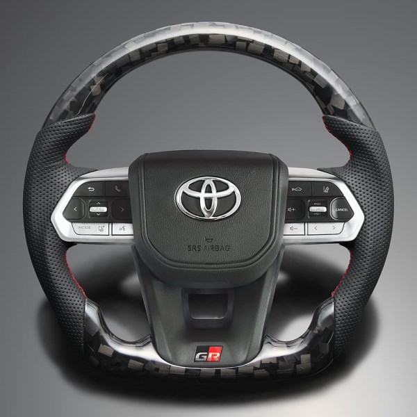 クリアフォージッドカーボン×本革(ダークグレー)×レッドユーロステッチ(ガングリップ)