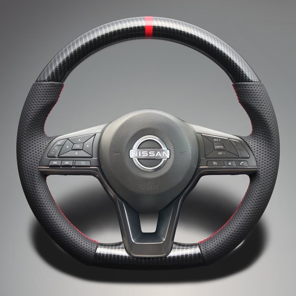 ブラックカーボン調×ダークグレーレザー×レッドユーロステッチ