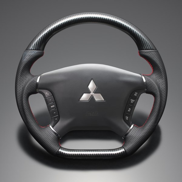 ブラックカーボン調 x ダークグレーレザー x レッド ユーロステッチ (ガングリップ)